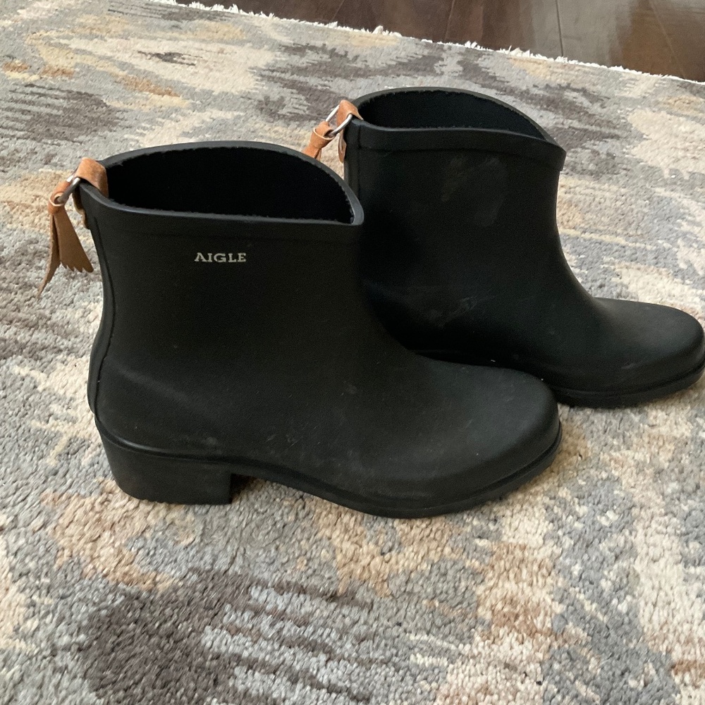 Black Aigle ankle rain boots